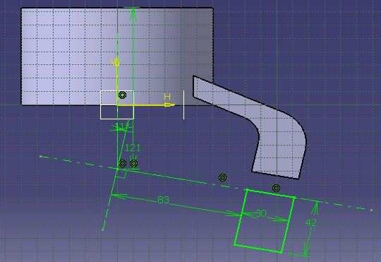 Tehát létrehozzuk az képen látható Sketch-et, egyszerűen csak egy helyesen pozícionált négyszöget, majd a 3D-s modulba visszalépve a Shaft parancs