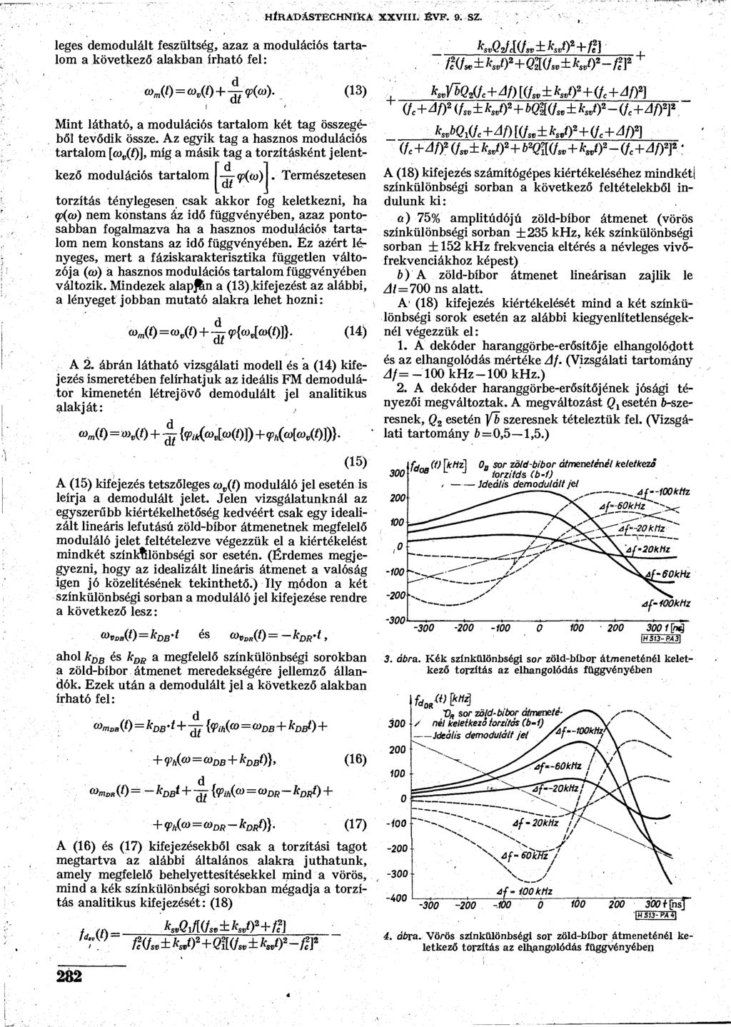 HÍRADÁSTECHNIKA XXVIII. ÉVF. 9. SZ. leges demodulált feszültség, azaz a modulációs tartalom a következő alakban írható fel: (13) Mint látható, a modulációs tartalom két tag összegéből tevődik össze.