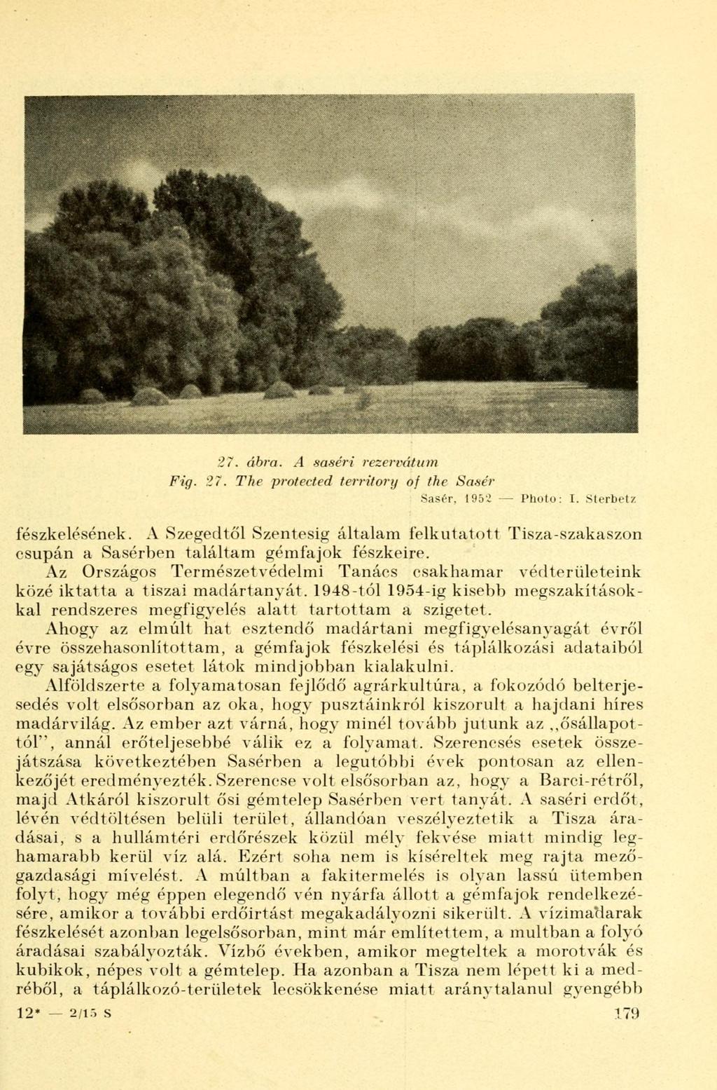 27. ábra. A saséri rezervátum Fig. 27. The protected territory of the Sasér Sasér, 1952 Photo: I. Sterbetz fészkelésének.