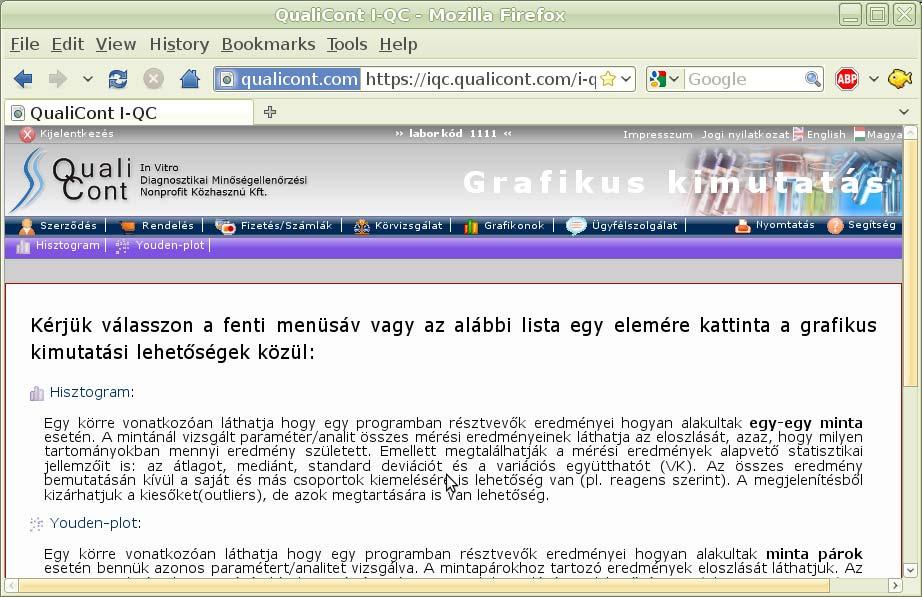 A QualiCont 2011-ben kifejlesztette azt a szoftvert, amelynek segítségével a laboratórium egyedi belépési kódjait használva az interneten különböző opciók választásával részletes elemzéseket,