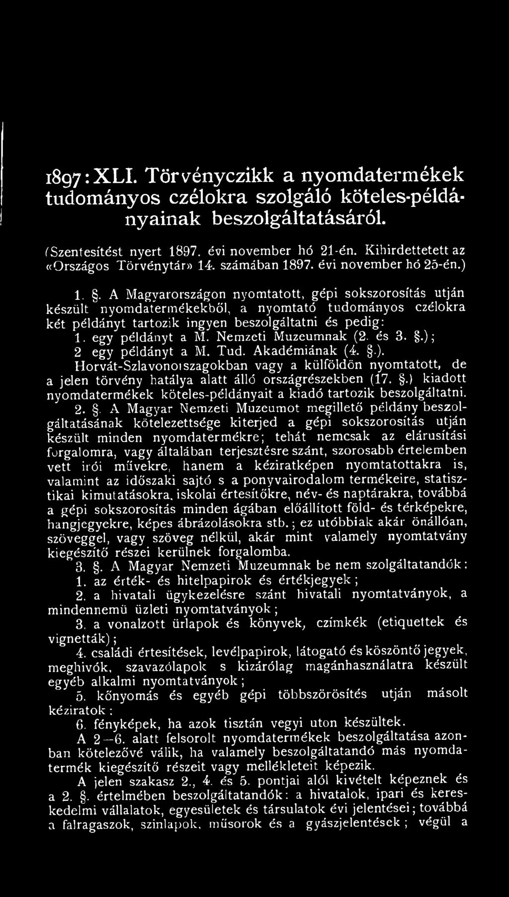 4. számában 1 8 9 7. évi november hó 2 5-én.) 1.
