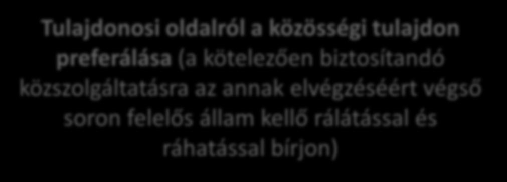 közszolgáltatásra az annak elvégzéséért végső soron felelős állam kellő rálátással és ráhatással bírjon) Tevékenységi oldalról a minél