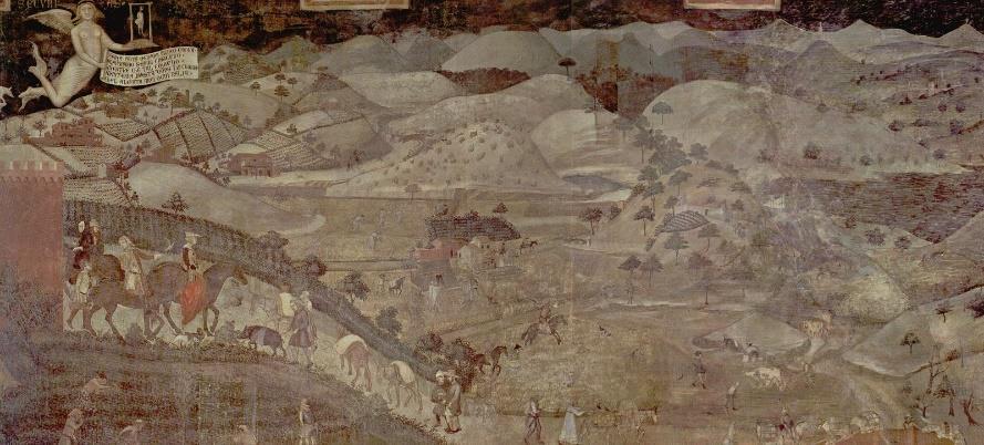 A táj és demokrácia kapcsolódása Siena, Palazzo Publico Ambroggio Lorenzetti