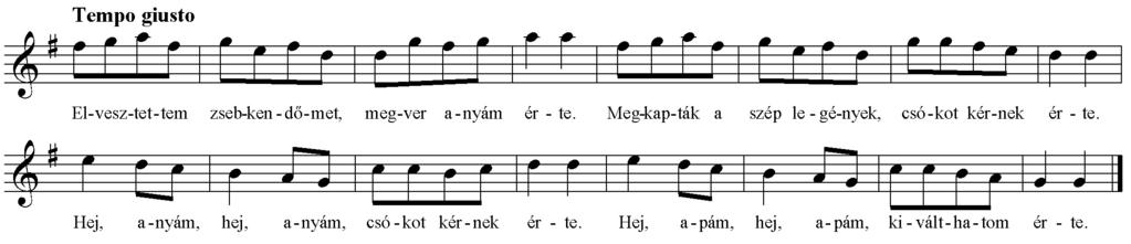 ütem, pic; (b- ) magyar népdal; (c-) 4 5. ütem, cor ; (c- ) Ligeti: Concert românesc, III., 9 95.