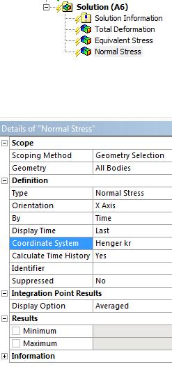 normálfeszültséget: Solution (A6), Insert, Stress, Normal.