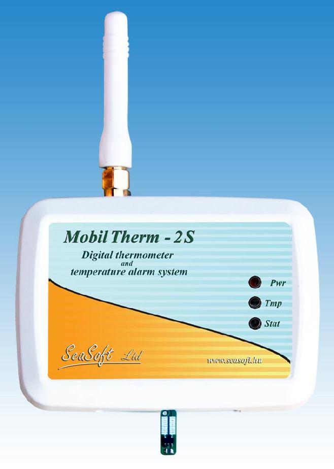 MobilTherm 2S Általános célú GSM távhőmérő és hőfokriasztó modul A MobilTherm-2S általános célú távhőmérésre, távjelzésre és távműködtetésre kifejlesztett ipari GSM alapú hőfokjelző és hőfokriasztó