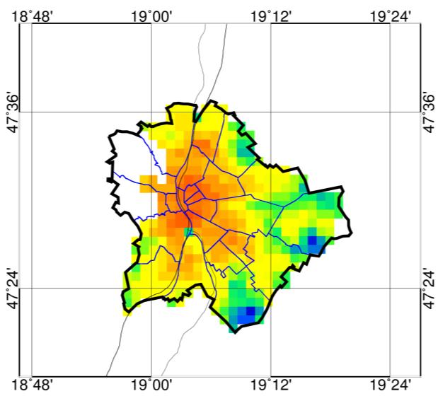 Eredmények felszíni hősziget (2015.07.