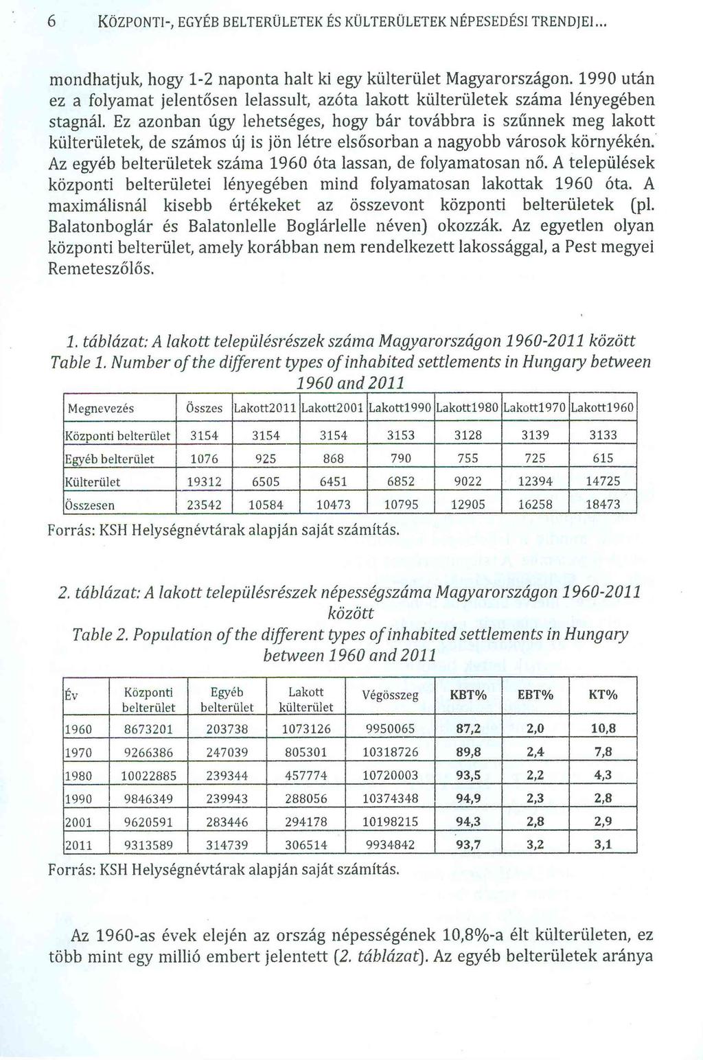 6 KÖZPONTI-, EGYÉB BELTERÜLETEK ÉS KÜLTERÜLETEK NÉPESEDÉSI TRENDJEI,.. mondhatjuk, hogy 1-2 naponta halt ki egy külterület Magyarországon.