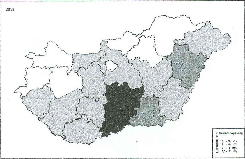 10 KÖZPONTI-, EGYÉB BELTERÜLETEK ÉS KÜLTERÜLETEK NÉPESEDÉSI TRENDJEI... 5. ábra: A külterületi népesség aránya megyénként, 2001 Figure 5.