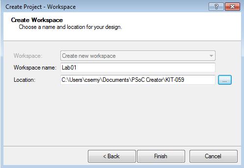 Creator-ban: File New Project menüpont választás Workspace választás,