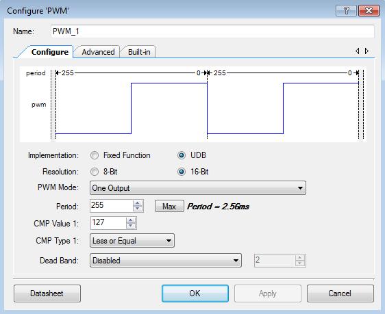 PWM_1 konfigurálása Duplakatintással nyithatjuk meg a kiválasztot alkatrész konfgurációs