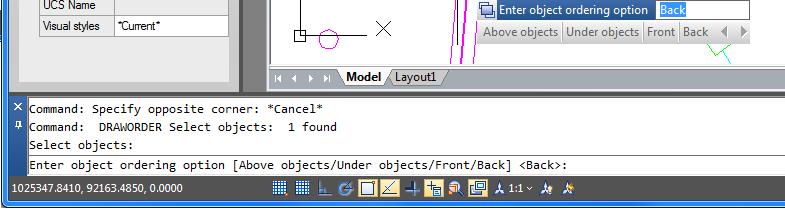 RAJZMÓDOSÍTÁS 17 Enter object ordering option [Above objects/under objects/ Front/Back] <Back> (Válasszon az objektum rendezési opciók közül [objektum Fölé/objektum Alá/Legfelülre/lEgalulra]