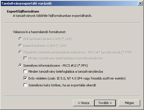 5. Biztonsági mentés készítése 5.1. Biztonsági mentés készítése Windows tanúsítványtárból 1. A kulcs és tanúsítvány exportálásához indítson Internet Explorer böngészőt. 2.