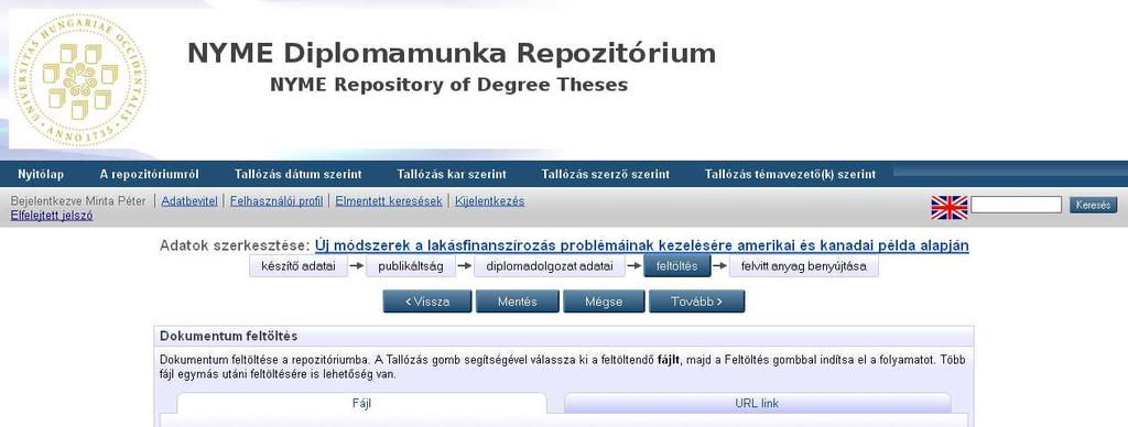 10. lépés Negyedik lap, feltöltés. Típus: PDF ne változtasson! Fájl leírás: dolgozat ne változtasson!