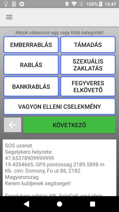 (rendőrségi kategóriák jelenlegi Android képernyőkép) A rendőrségi kategóriáknál, a vagyon elleni cselekmény választása esetén, új kategóriák jelennek meg.