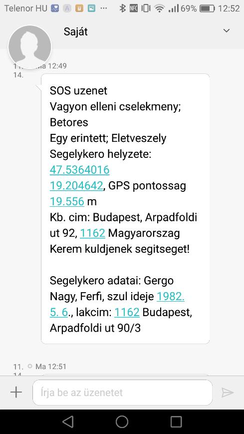 A küldés gomb alatt van egy szövegbeviteli mező, amivel további információk vihetők be az üzenet végére. (pl.
