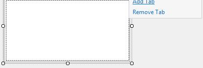 A TabControl (lapvezérlő) komponens - A lapokat az objektum jobb-felső sarkában található fekete nyilacskára kattintva, majd az Add Tab linkre kattintva lehet.