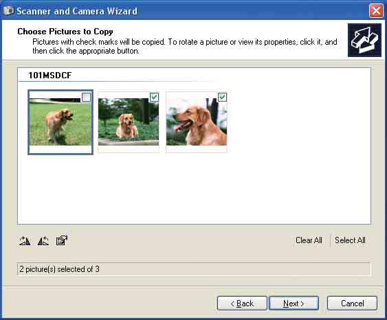 Képek másolása a számítógépre 3 A nem kívánt képek jelölőnégyzetére kattintva törölje a jelölést (így azokat nem fogja átmásolni) majd kattintson a [Next] (Tovább) gombra. 1 5 A [Nothing.