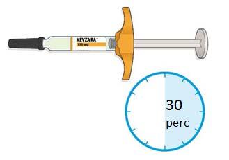 4. Tegye a fecskendőt egy lapos felületre és hagyja legalább 30 percig, hogy szobahőmérsékletre (<25 C) felmelegedjen. A szobahőmérsékletűre felmelegedett injekció beadása kellemesebb lehet.