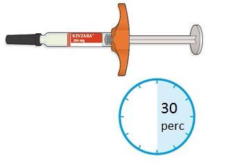 4. Tegye a fecskendőt egy lapos felületre és hagyja legalább 30 percig, hogy szobahőmérsékletre (<25 C) felmelegedjen. A szobahőmérsékletűre felmelegedett injekció beadása kellemesebb lehet.