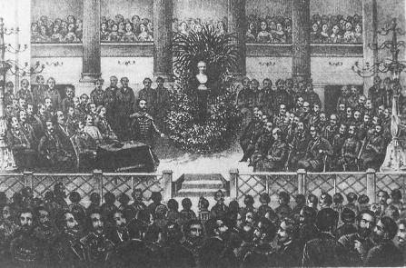 ,,Kazinczy-ünnep Pesten a muzeum teremében. Oct. 27én 1859.