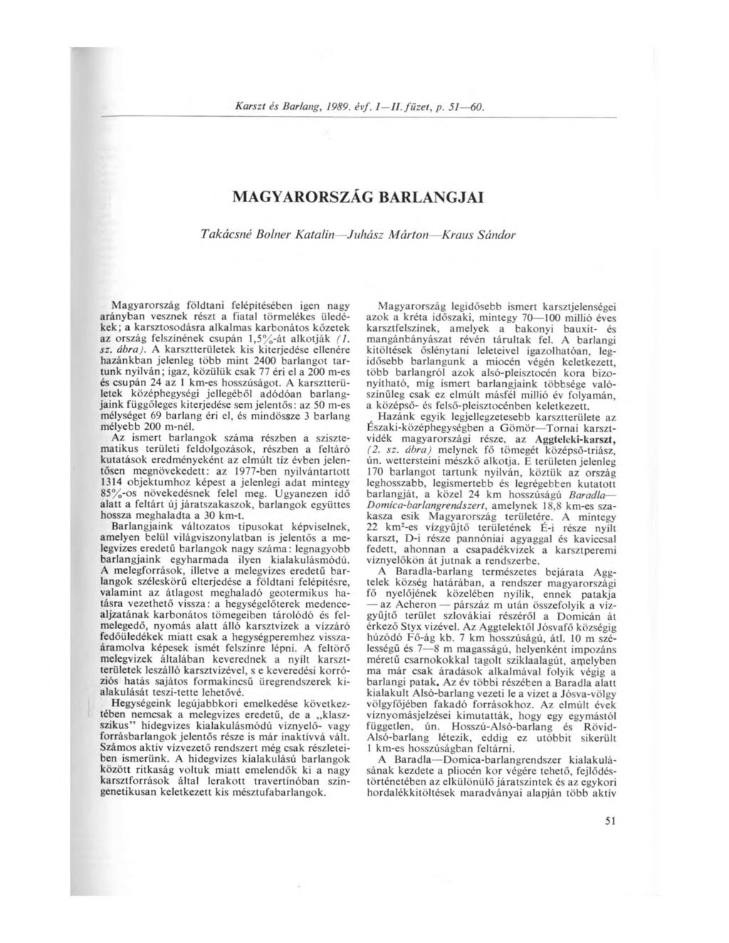 Karszt és Barlang, 1989. évf. I II. füzet, p. 51 60.