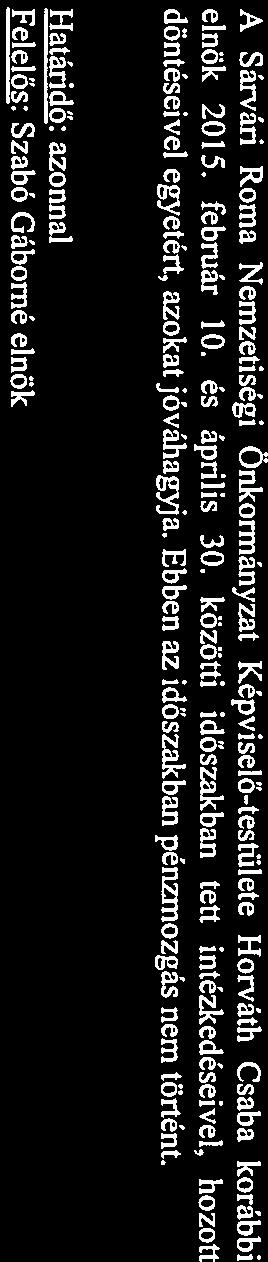 / Számú nemzetisé2i önkormányzati képviselő-testületi határozat A Sárvád Roma Nem2etiségi Önkormányzat Képviselő-testülete Horváth Csaba