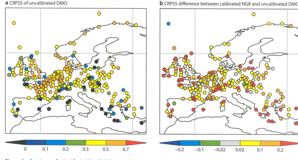 4. Közelmúltbeli OMSZbeli fejlesztések: EPS kalibráció (5) ECMWF eredmények CRPS: Kalibrálatlan és kalibrált előrejelzés beválása 2005 szeptember - november 2005 szeptember 1. november 30.