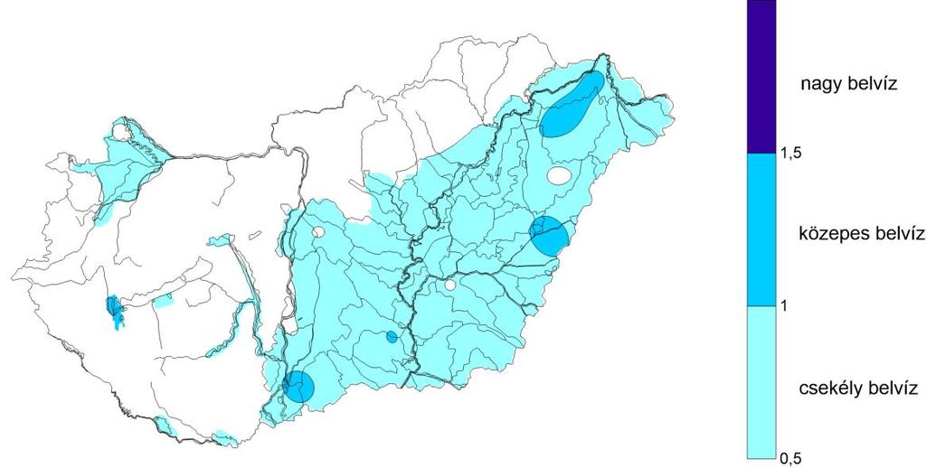 A belvízindex alakulása átlagosan csapadékos márciusi időjárás esetén