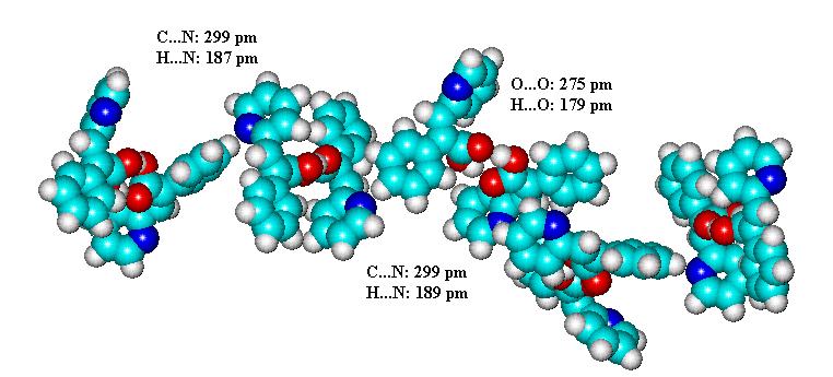 ..N hidrogénkötésekkel összetartott trimerje PM3 számítások szerint A Z-izomer dimerjeiből, mint alapegységből bármilyen helyzetben is van a piridilgyűrű nitrogénatomja el lehet készíteni a C-H N