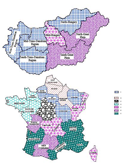 A 6. klasztert alkotó Észak-Alföld, Dél-Alföld, Midi-Pyrénées, és Poitou-Charentes régiók nagy területekkel rendelkeznek az 1. főkomponens területeit illetően. Átlag felettiek a területek a 3.