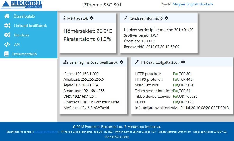 Az IPThermo beépített webszervert tartalmaz.