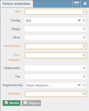 75. ábra: Partner hozzáadása Az összes kötelező mező kitöltése után van lehetőség az adatlap mentésére a gombbal. Az adatlap kitöltése megszakítható a elvesznek.