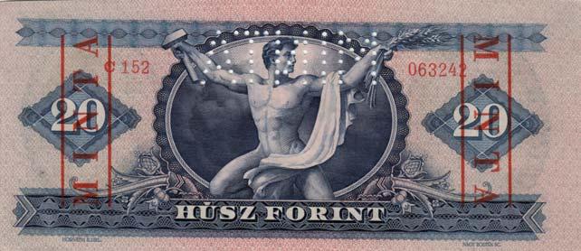 939 939. 20 Forint Bankjegy 1949 Budapest Tervezô /Entwerfer/ Horváth Endre és Nagy Zoltán mint elôzô, de Rákosi címer /wie vorher, aber das sogenannte Rákosi Wappen/ Kupa-Ambrus: 455, Rádóczi: 180.