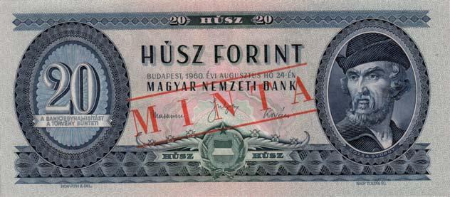 20 Forint Bankjegy MINTA perforáció és felülnyomás /Muster Überdruck und Perforation/ 1962 Budapest Tervezô /Entwerfer/ Horváth Endre és Nagy Zoltán