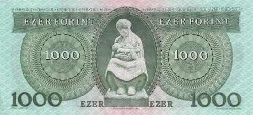 1000 Forint Bankjegy 1992, 1993, 1996 Budapest Tervezô /Entwerfer/ Vagyóczky Károly és Füle Mihály mint elôzô, de koronás magyar címer /wie vorher, aber gekröntes ungarisches Wappen/