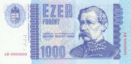 1000 Forint Bankjegy-Tervezet /geplante Version/ MINTA perforáció /Muster Perforation/ 1991 Budapest Tervezô /Entwerfer/ Vagyóczky Károly mint elôzô, de