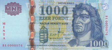 1000 Forint Bankjegy MINTA felülnyomás /Muster Überdruck/ 1998, 1999, 2000, 2002, 2003, 2004, 2006, 2007, Budapest Tervezô /Entwerfer/ Vagyóczky Károly és Lengyel György mint elôzô /wie vorher/