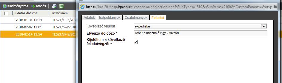 Kimenő Irat átadása