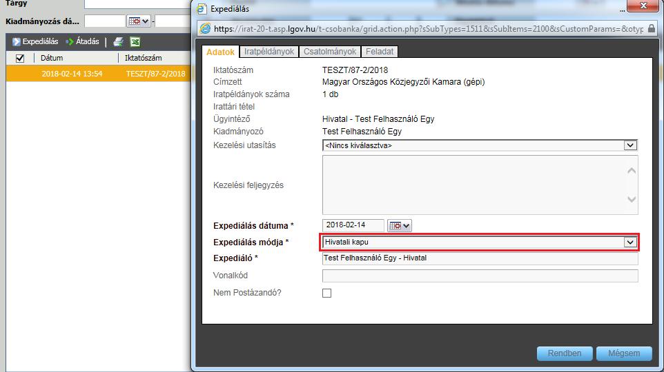 irat expediálása Irat
