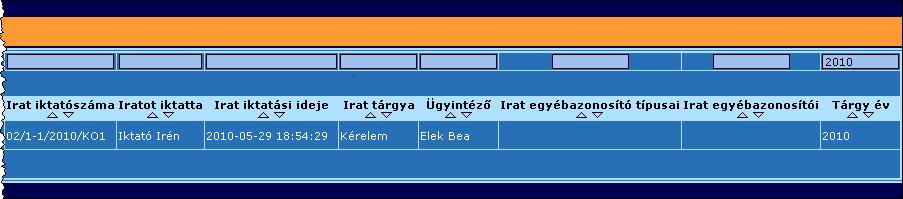 226. ábra: Iktatás előkészítés Előzménykeresés Ügyiratok listája- Alap szűrés Láthatjuk, hogy a legördülő lista mellett megjelent a Szűrők: ( ügyfél ) felirat, amely arról tájékoztat minket, hogy