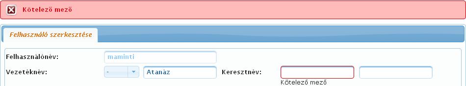 Ha a felhasználói adatok módosítása során egy