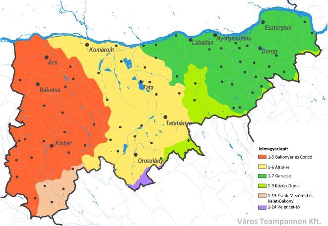 meghaladó csökkenés Ászár, Bábolna, Császár, Csép, Dunaalmás, Kerékteleki, Kisigmánd, Kocs, Mocsa, Nagyigmánd, Naszály, Szákszend, Szomód, Tárkány, Tata települések területeit érintette, de Komárom