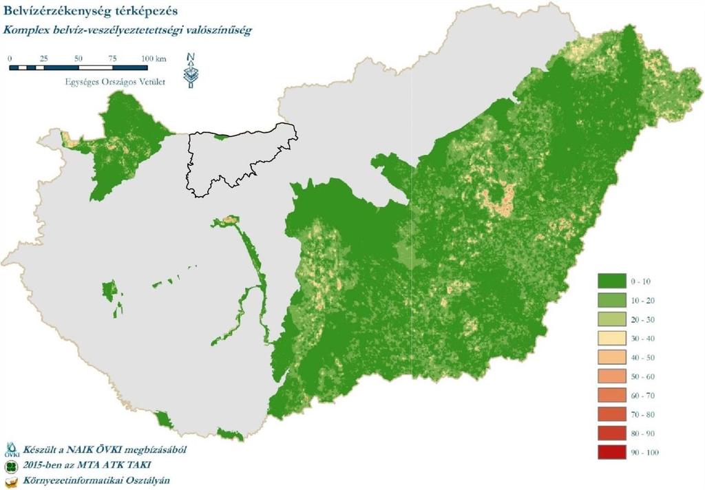 45. ábra: Ország belvíz-veszélyeztetettségi térképe, 2015 (forrás: OVF) 46. ábra: Komárom-Esztergom megye belvízveszélyeztetettsége 47.