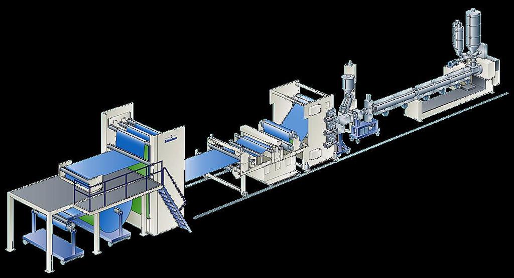 A technológiai sor Öntött PET film extrúzió Extruder Fényező hengerek Koextruder Vastagságmérés