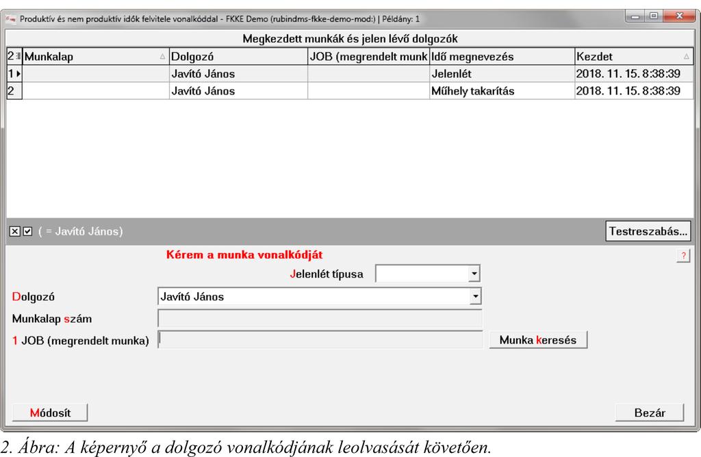 2.1. Új produktív idő rögzítése Első lépésben le kell olvasni a szerelőnek a saját vonalkódját.