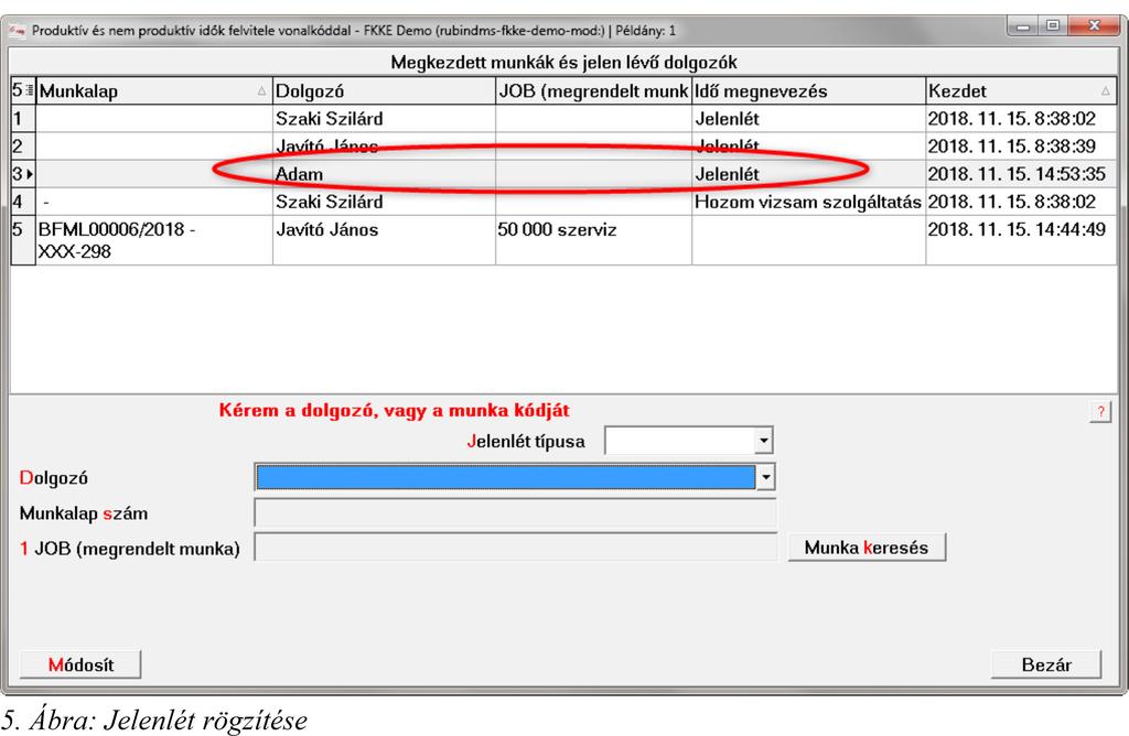 2.3. Jelenlét rögzítése Amint elkezdi a dolgozó az első produktív idejét, úgy a program automatikusan belépteti a rendszerbe, azaz megkezdődik a jelenléti ideje.