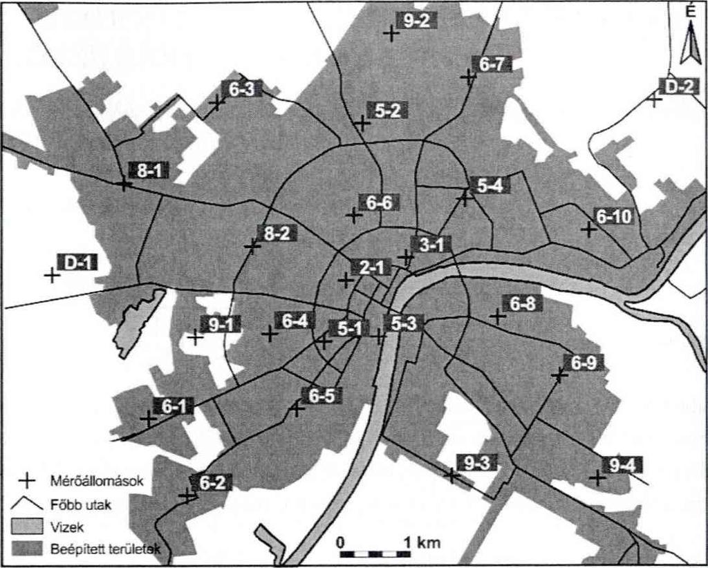 7. ábra. Városi mérőállomások elhelyezkedése Szegeden Figure 1.