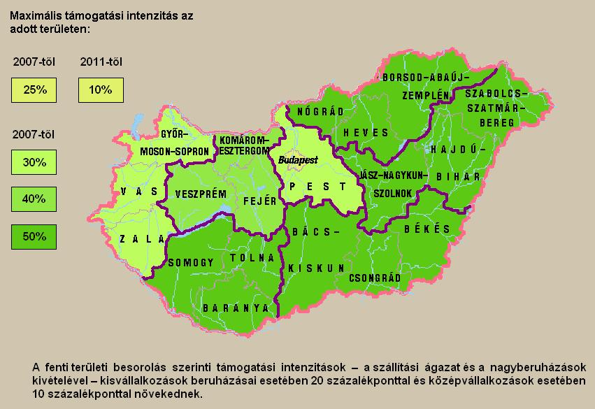 Regionális állami támogatási térkép 2007-2013 Forrás: TVI A Bizottság 2014. március 11-én hagyta jóvá a 2014. július 1-jétől 2020 végéig alkalmazandó, SA.