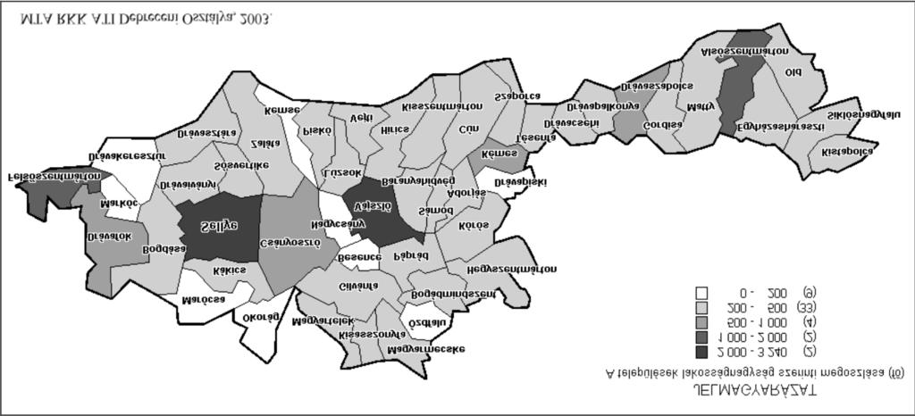 5. ábra A települések nagyság szerinti megoszlása a dél-baranyai vizsgálati területen A csereháti mintaterület öt városában a térség lakosságának közel harmada él (Edelény 11 ezer, Encs 7